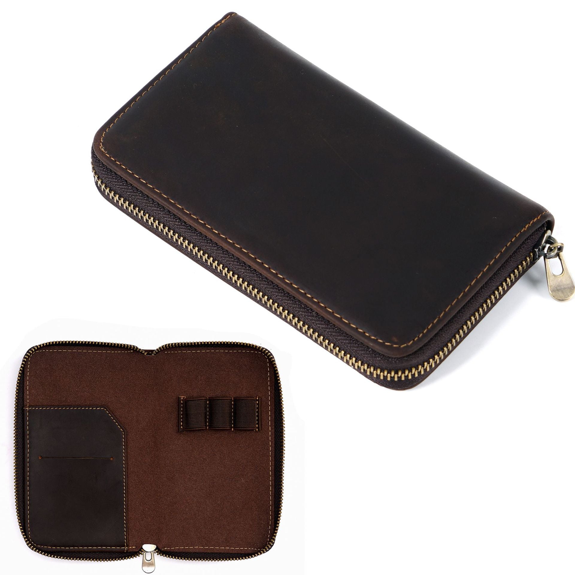 Wholesale Three-pack Zippered Cowhide Pencil Case